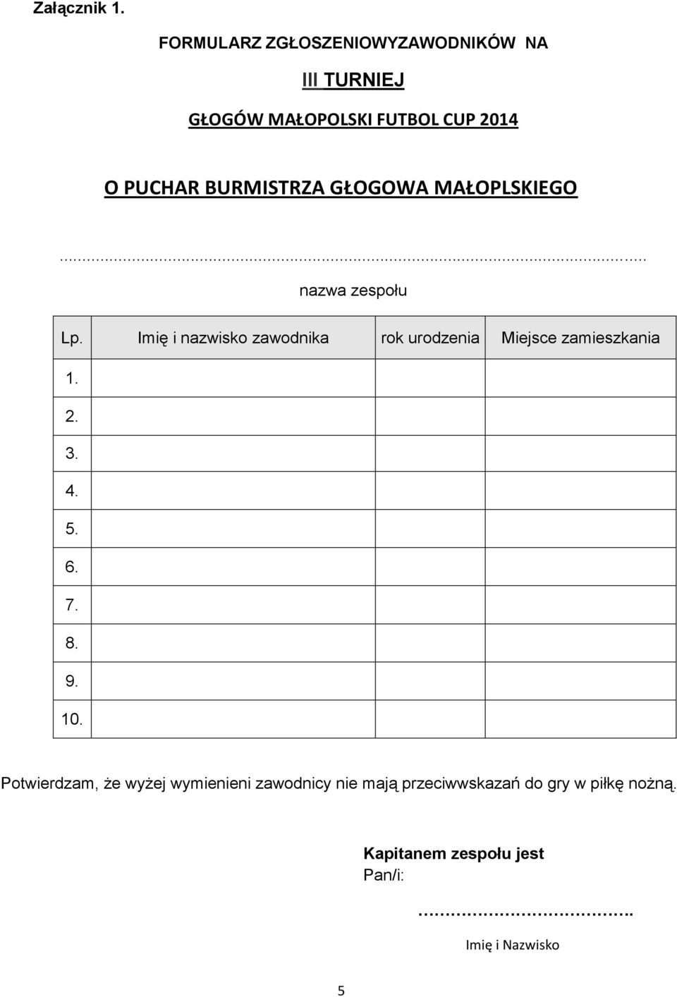 BURMISTRZA GŁOGOWA MAŁOPLSKIEGO... nazwa zespołu Lp.